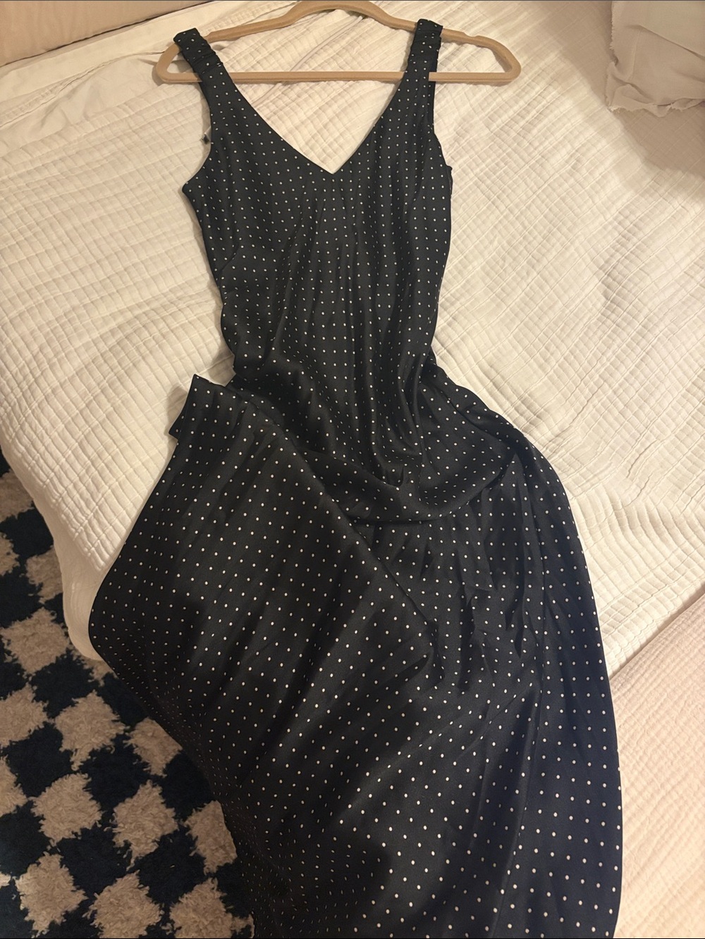 ZARA Black Polka Dot V-Neck Midi Dress